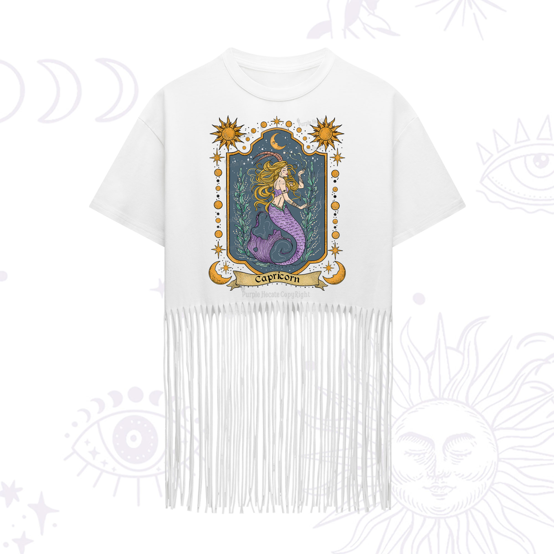 Purplehecate Capricorn Zodiac Fringe Hem T-Shirt
