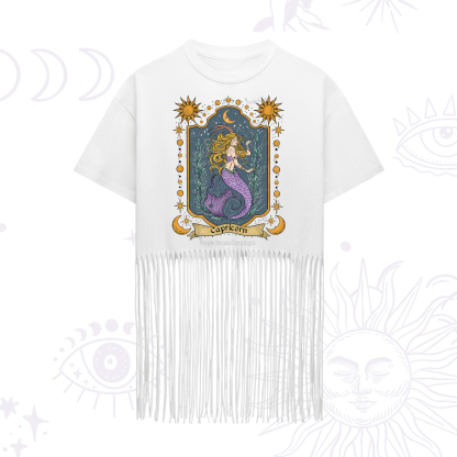 Purplehecate Capricorn Zodiac Fringe Hem T-Shirt