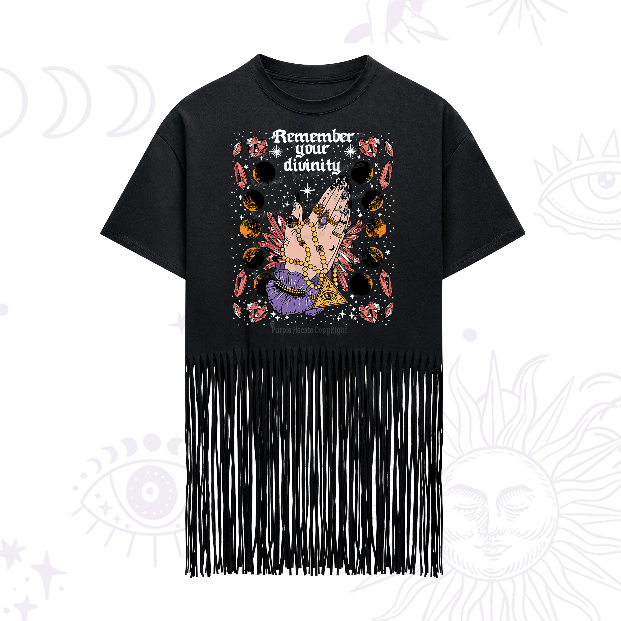 Purplehecate Remember Your Divinity Fringe Hem T-Shirt