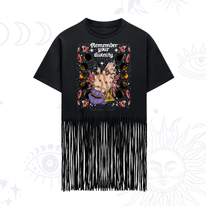 Purplehecate Remember Your Divinity Fringe Hem T-Shirt