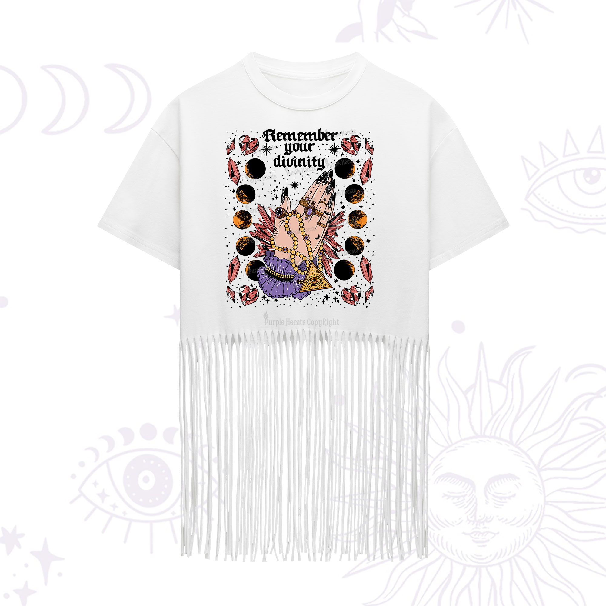 Purplehecate Remember Your Divinity Fringe Hem T-Shirt