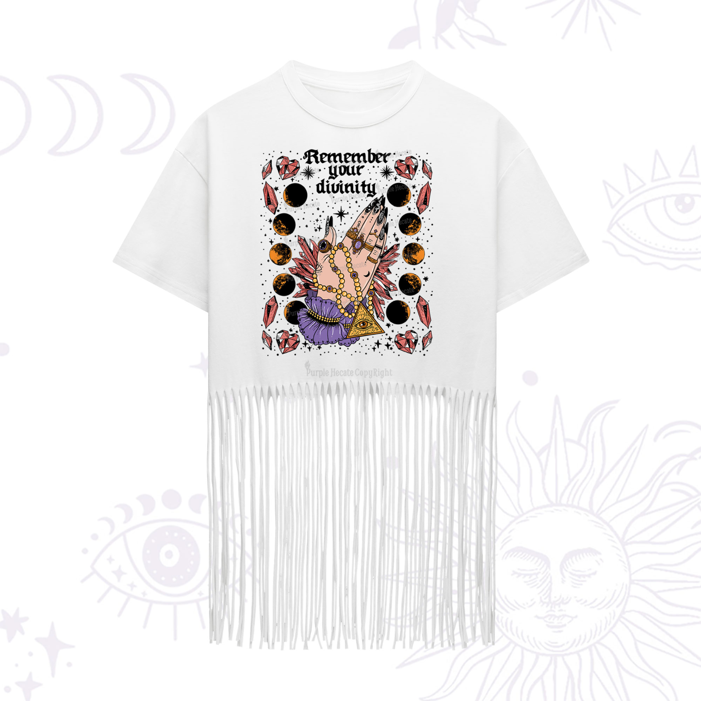 Purplehecate Remember Your Divinity Fringe Hem T-Shirt