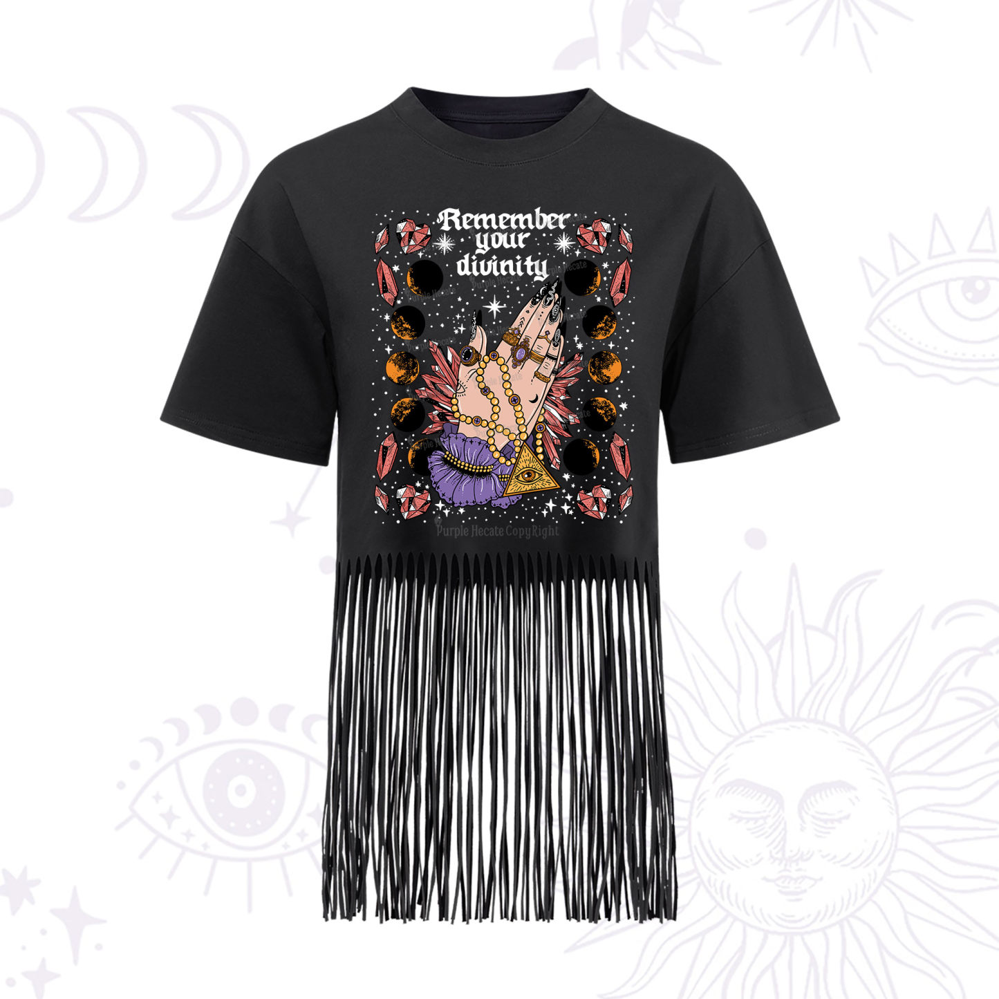 Purplehecate Remember Your Divinity Fringe Hem T-Shirt