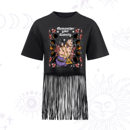Purplehecate Remember Your Divinity Fringe Hem T-Shirt