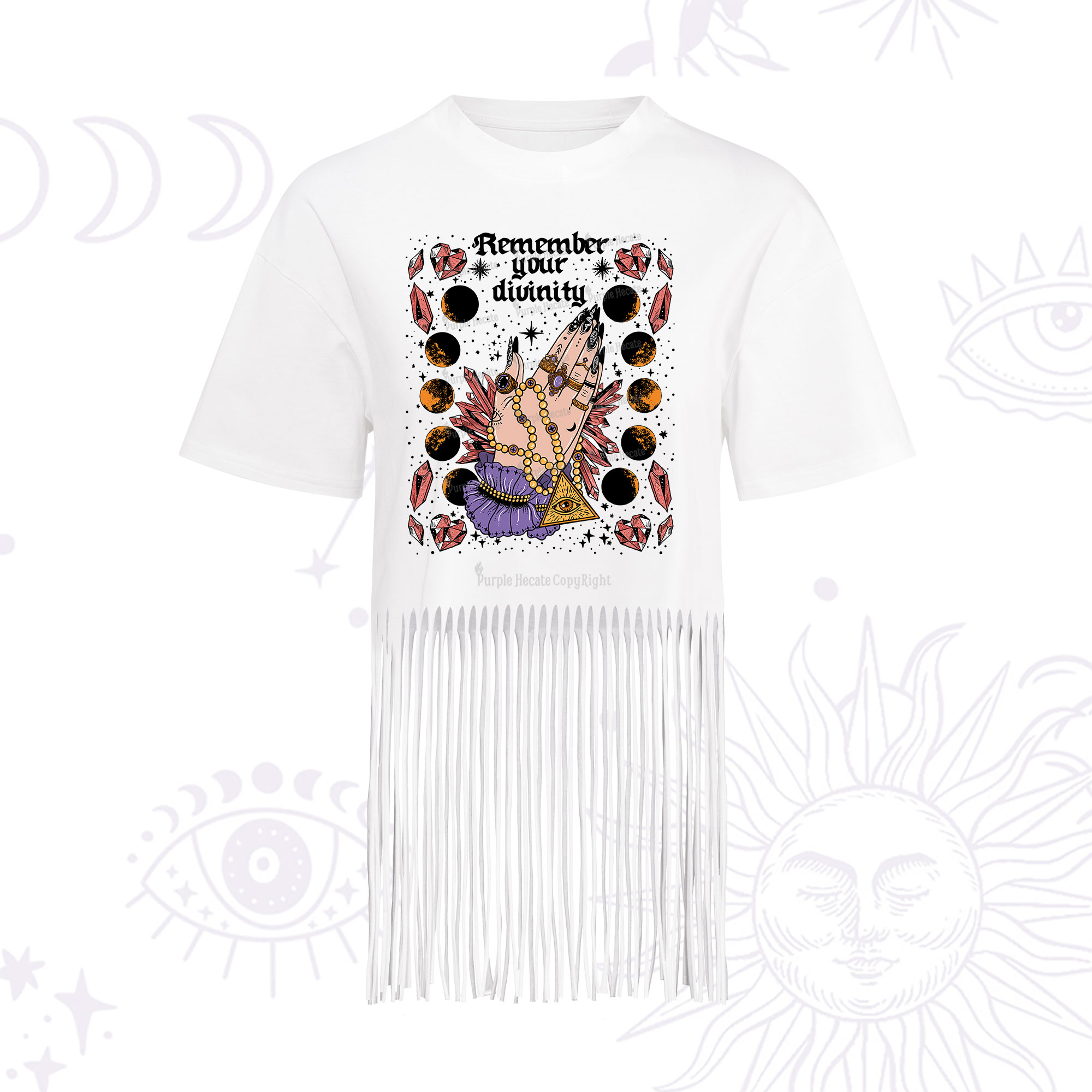 Purplehecate Remember Your Divinity Fringe Hem T-Shirt