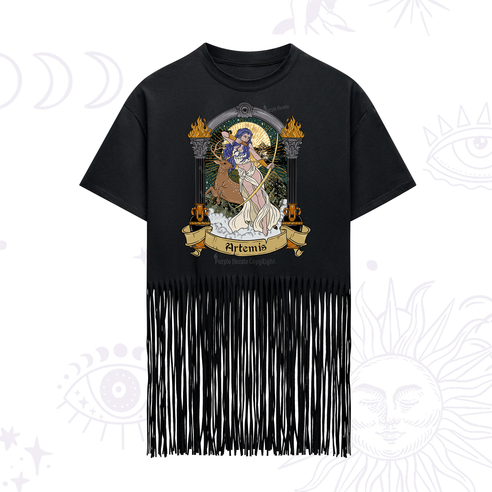 Purplehecate The Huntress Goddess Artemis Fringe Hem T-Shirt