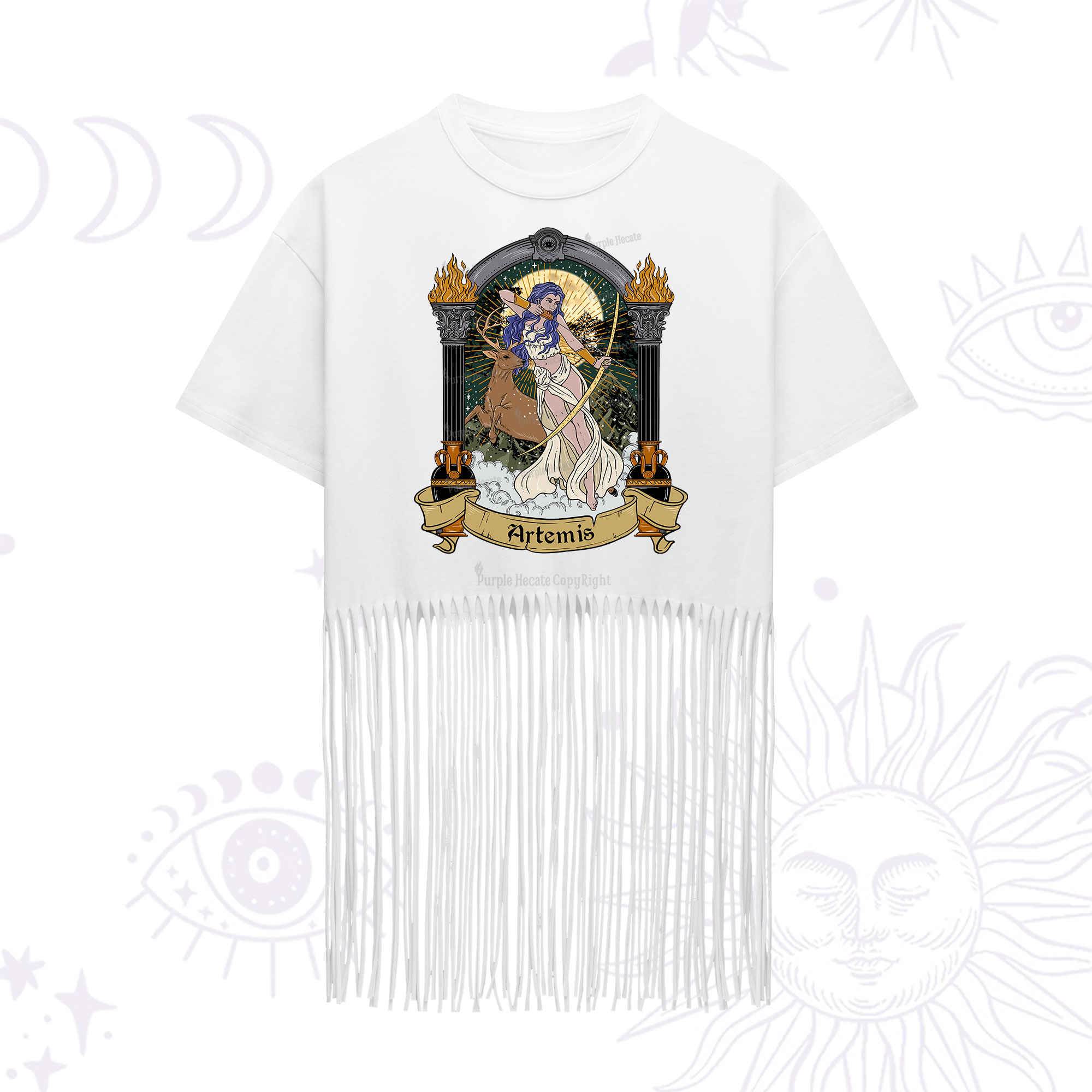 Purplehecate The Huntress Goddess Artemis Fringe Hem T-Shirt