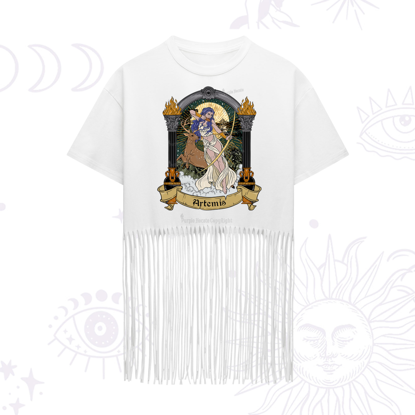 Purplehecate The Huntress Goddess Artemis Fringe Hem T-Shirt