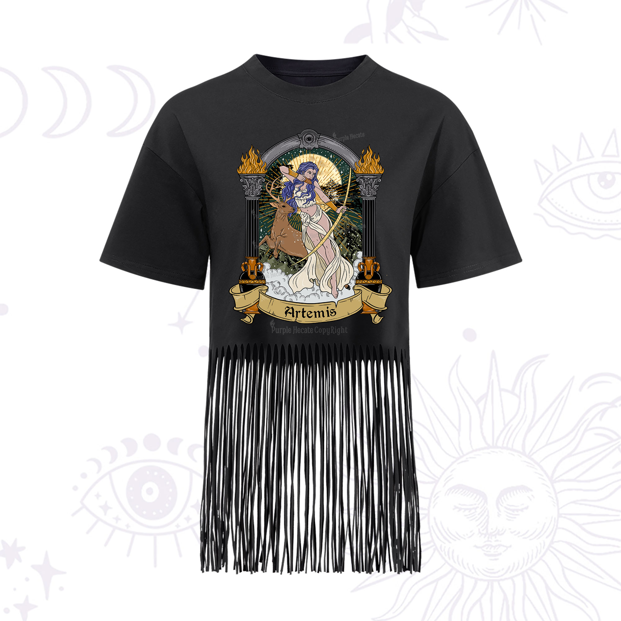 Purplehecate The Huntress Goddess Artemis Fringe Hem T-Shirt