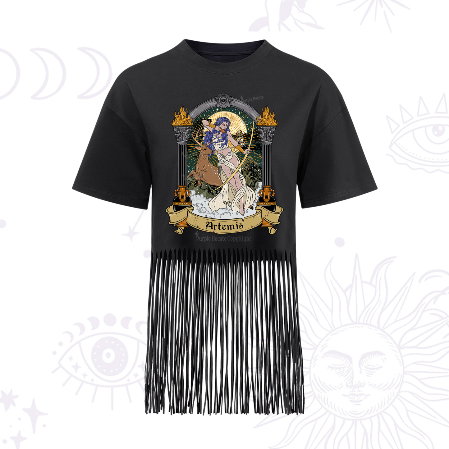 Purplehecate The Huntress Goddess Artemis Fringe Hem T-Shirt