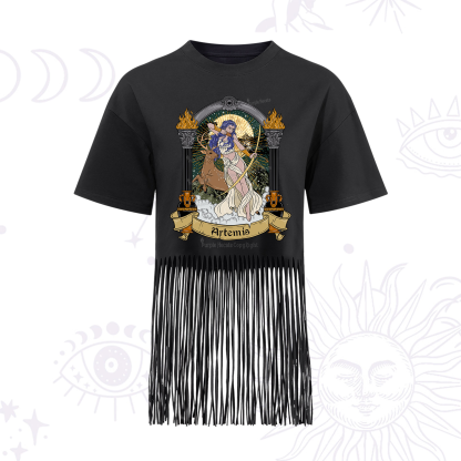 Purplehecate The Huntress Goddess Artemis Fringe Hem T-Shirt