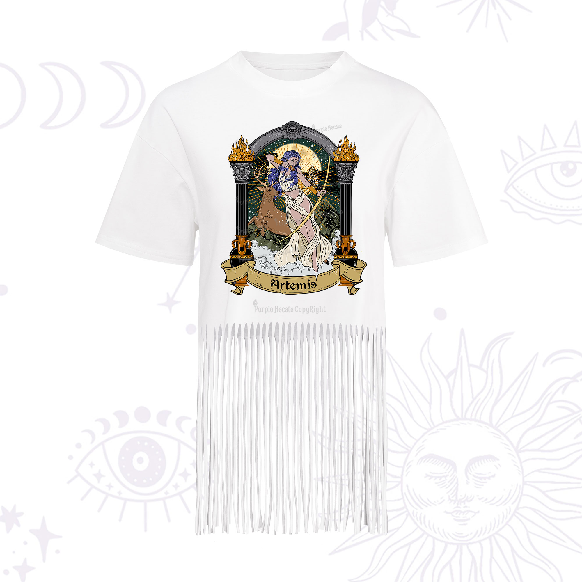 Purplehecate The Huntress Goddess Artemis Fringe Hem T-Shirt