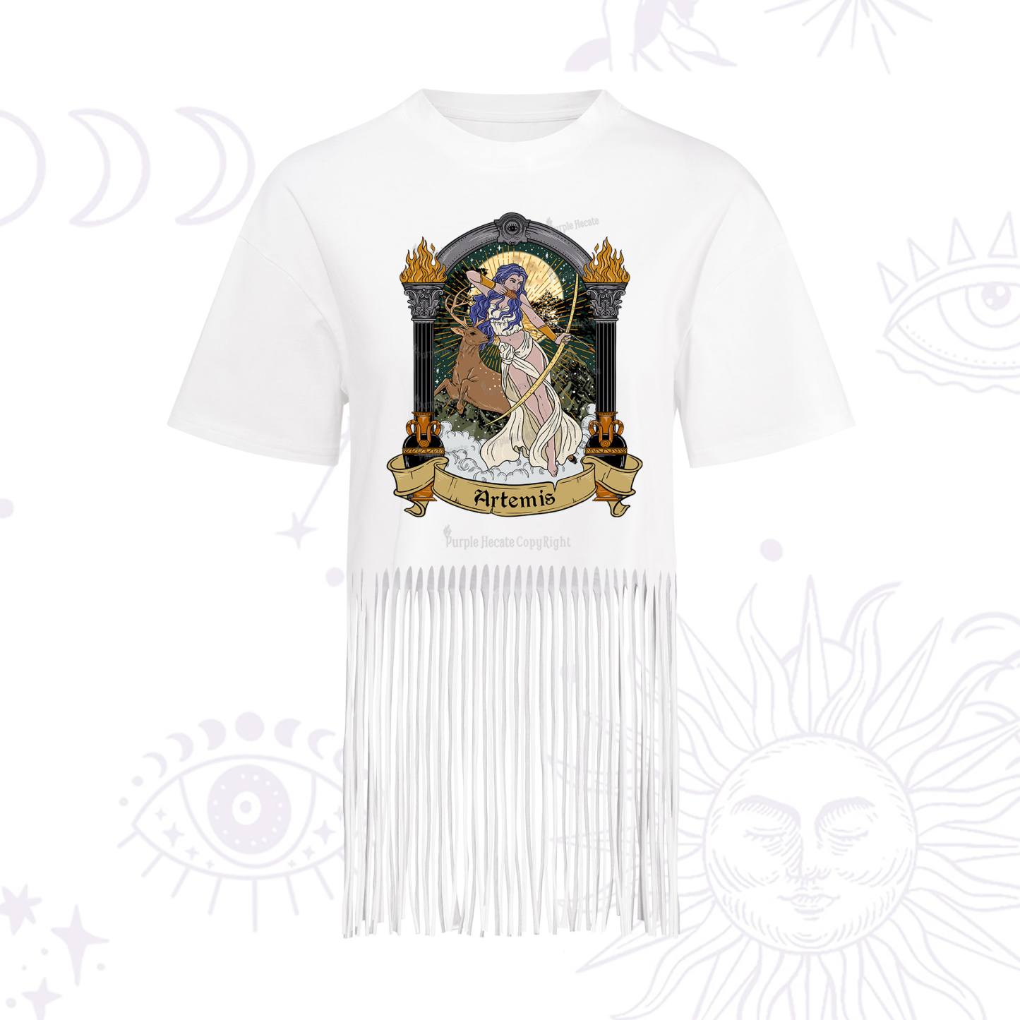 Purplehecate The Huntress Goddess Artemis Fringe Hem T-Shirt