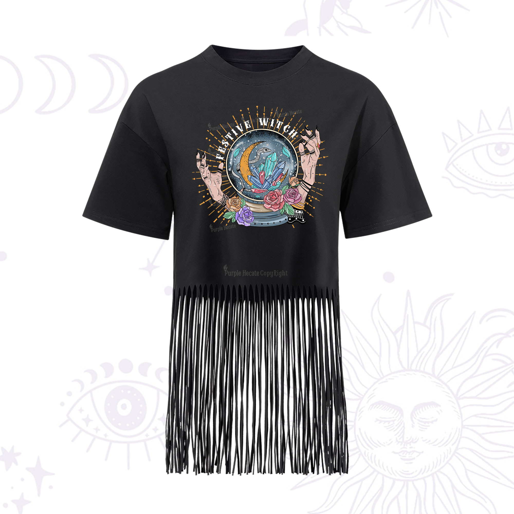 Purplehecate Festive Witch Fringe Hem T-Shirt