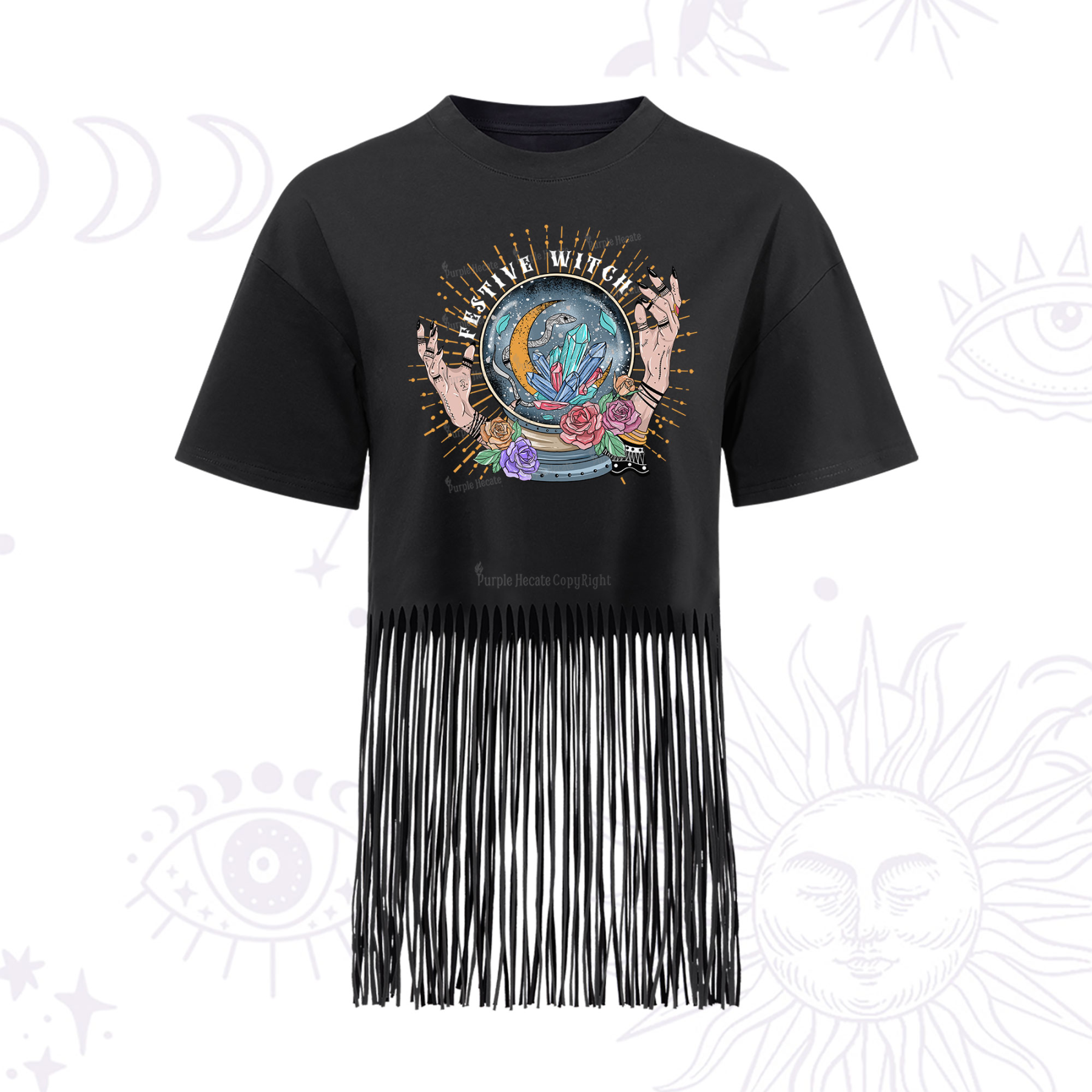Purplehecate Festive Witch Fringe Hem T-Shirt