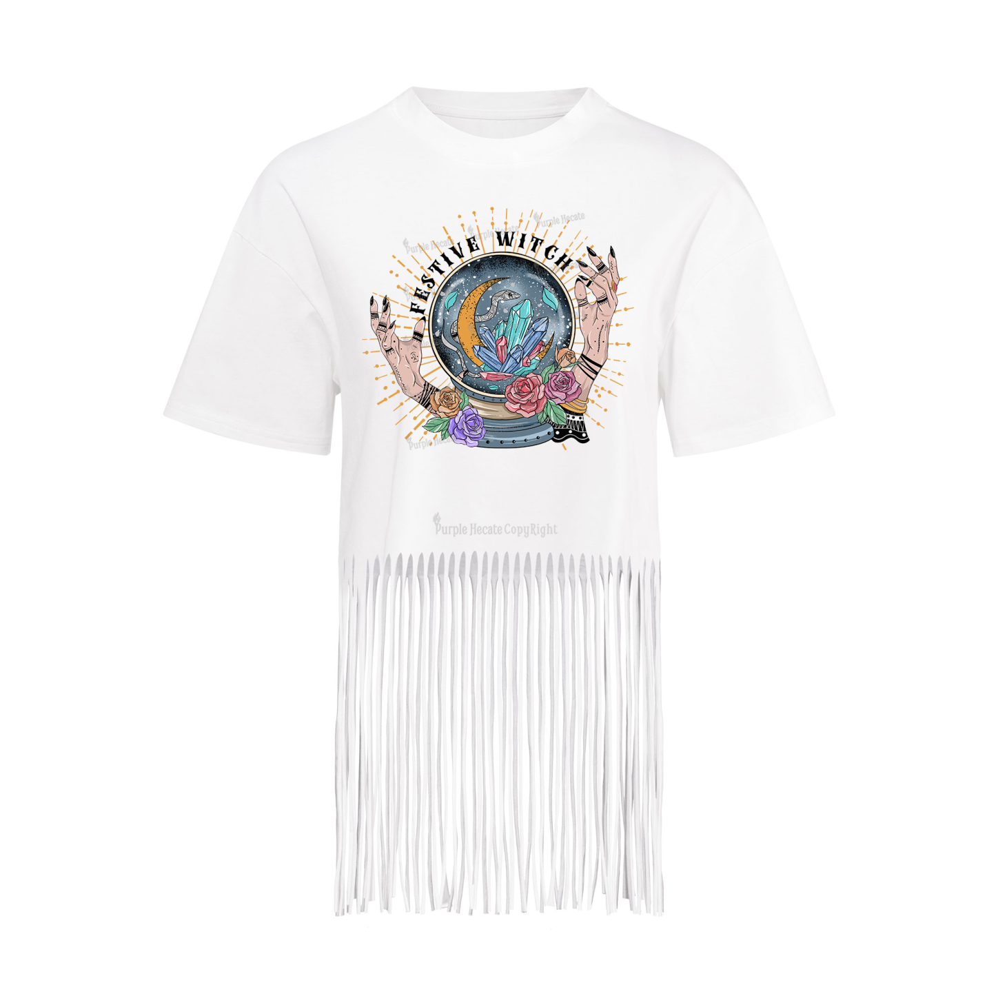 Purplehecate Festive Witch Fringe Hem T-Shirt