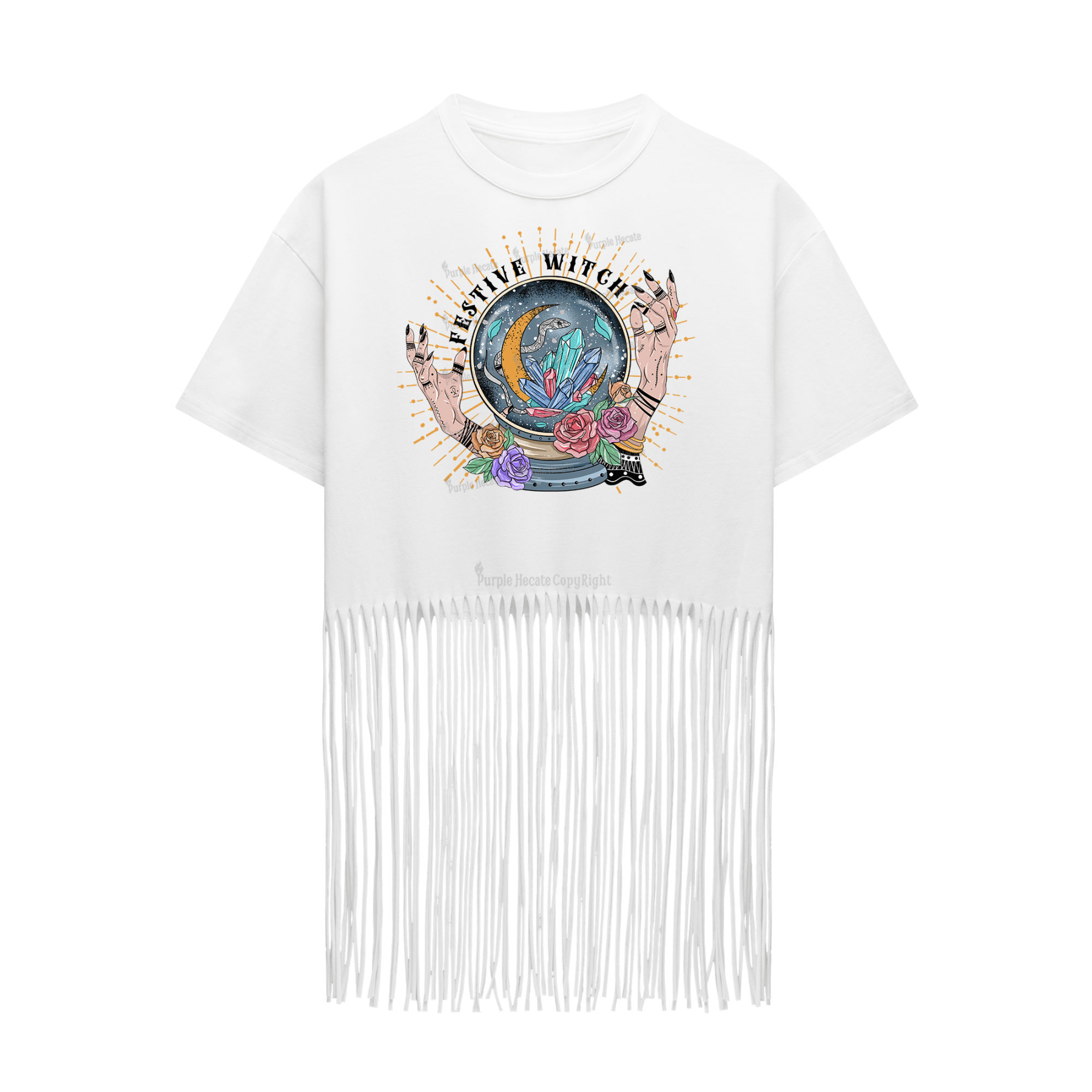Purplehecate Festive Witch Fringe Hem T-Shirt