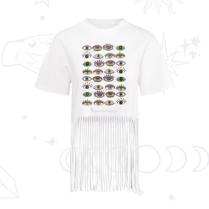 Purplehecate Evil Eye Pattern Fringe Hem T-Shirt