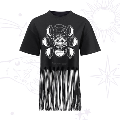 Purplehecate Moon Phase Coffee Fringe Hem T-Shirt