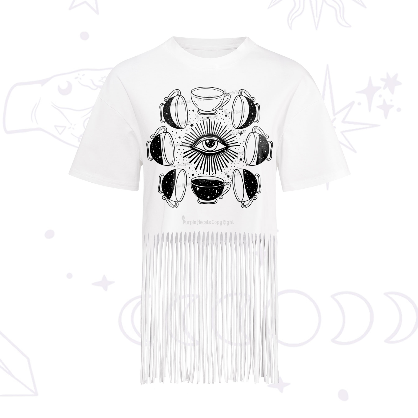 Purplehecate Moon Phase Coffee Fringe Hem T-Shirt