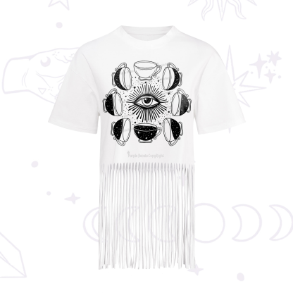 Purplehecate Moon Phase Coffee Fringe Hem T-Shirt