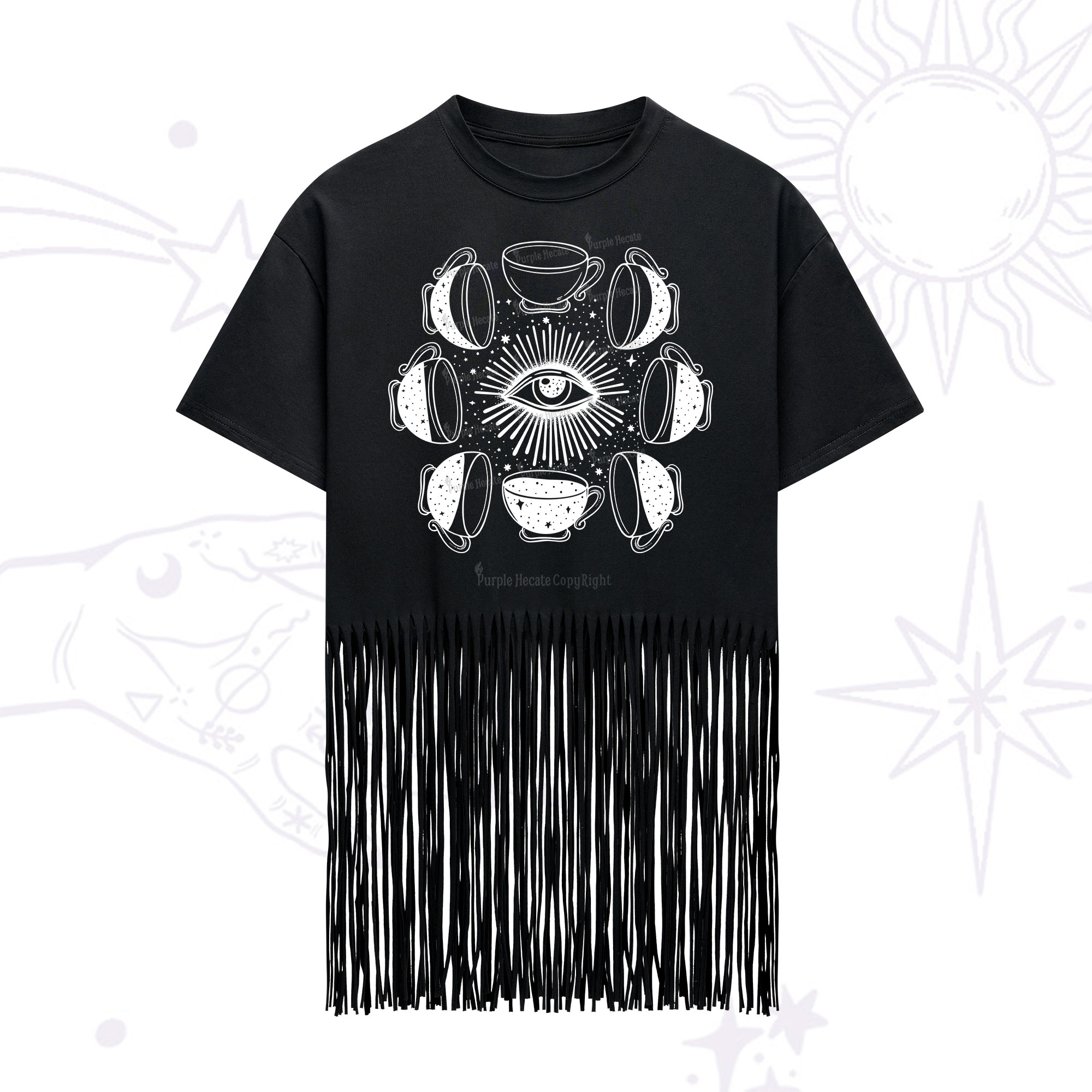 Purplehecate Moon Phase Coffee Fringe Hem T-Shirt