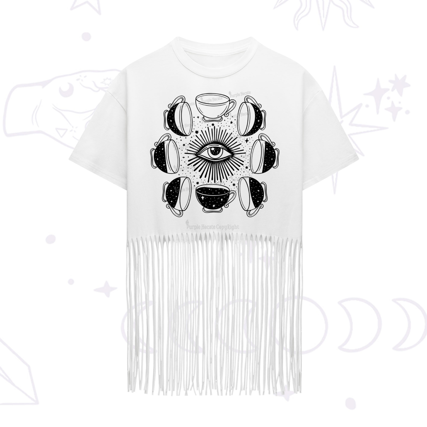 Purplehecate Moon Phase Coffee Fringe Hem T-Shirt