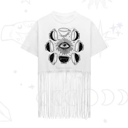 Purplehecate Moon Phase Coffee Fringe Hem T-Shirt