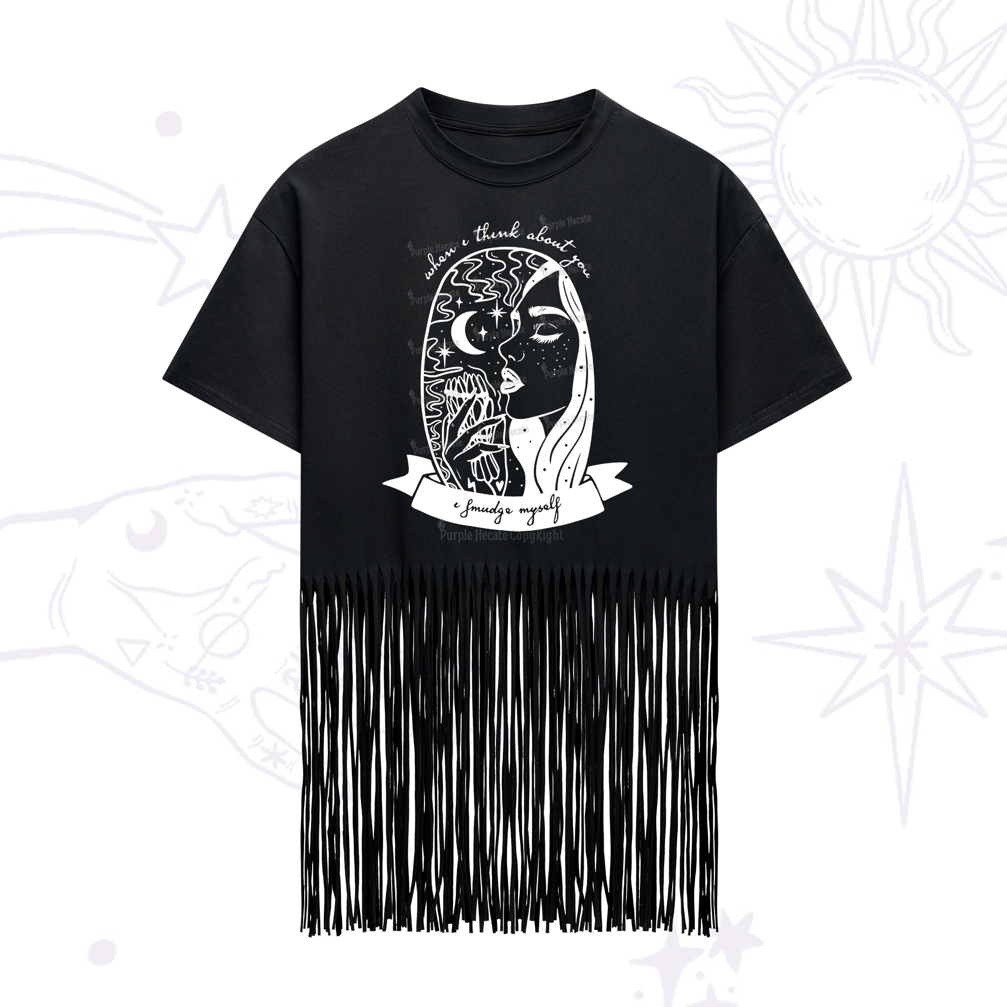 Purplehecate When I Think About You I Smudge Myself Fringe Hem T-Shirt