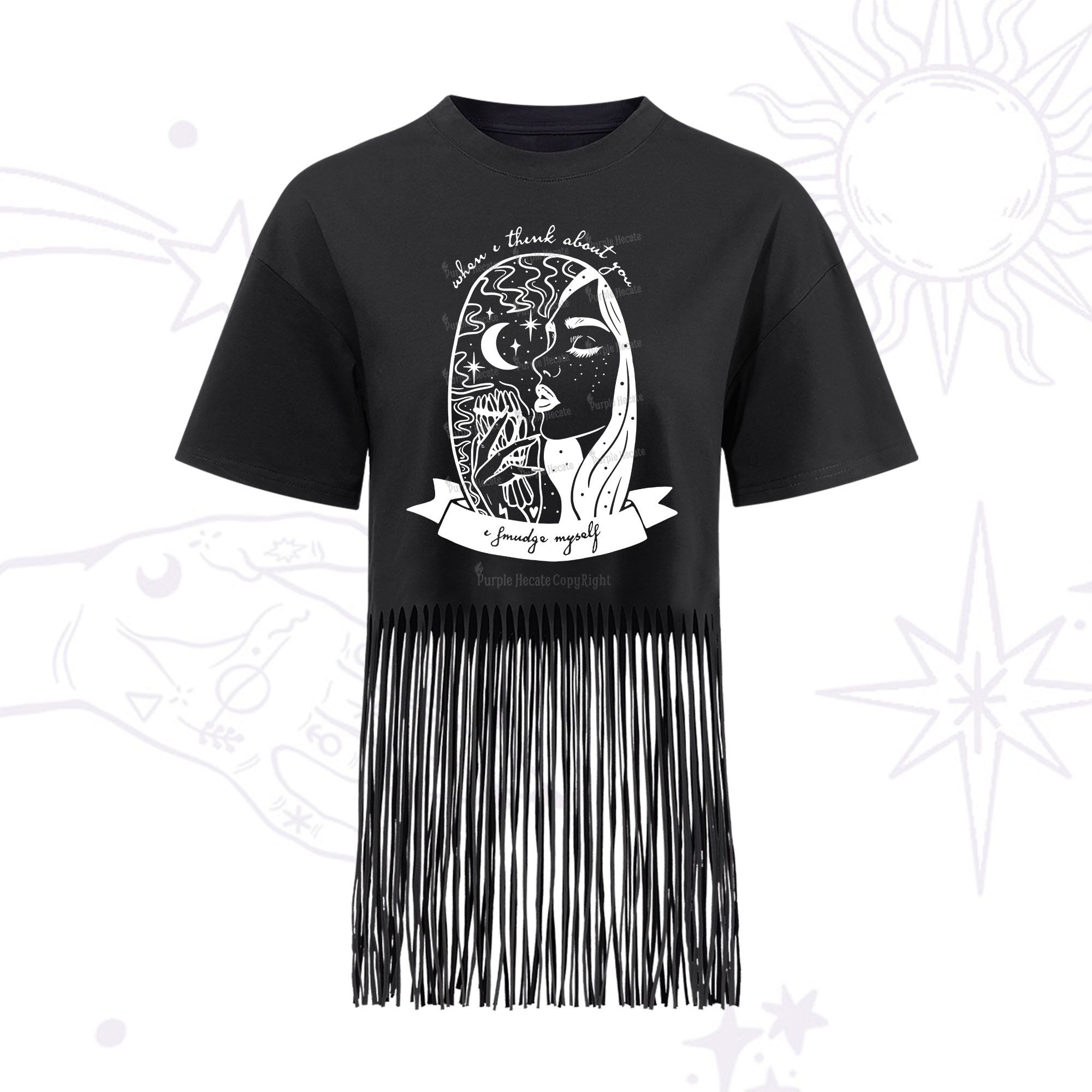 Purplehecate When I Think About You I Smudge Myself Fringe Hem T-Shirt