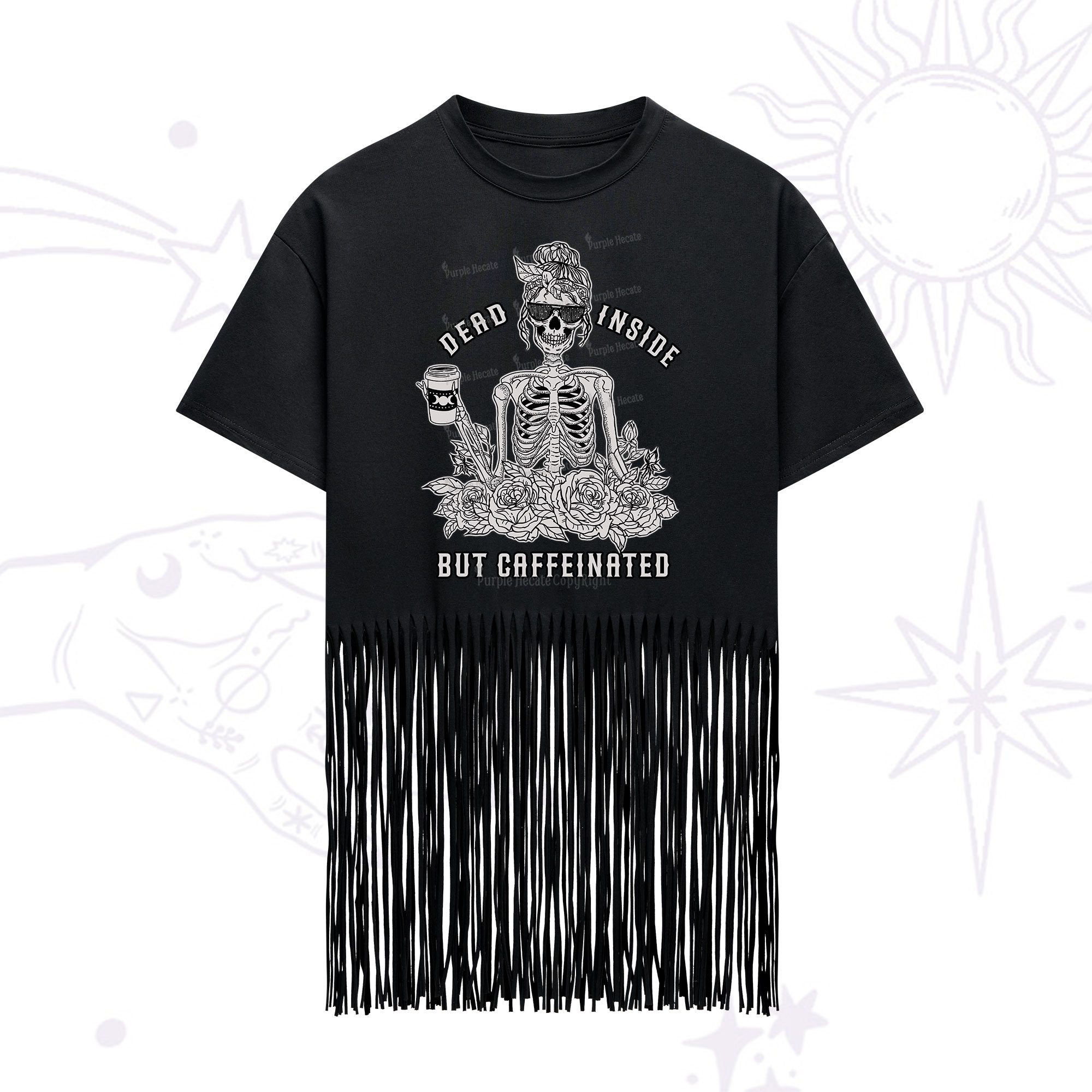 Purplehecate Dead Inside But Caffeinated Fringe Hem T-Shirt