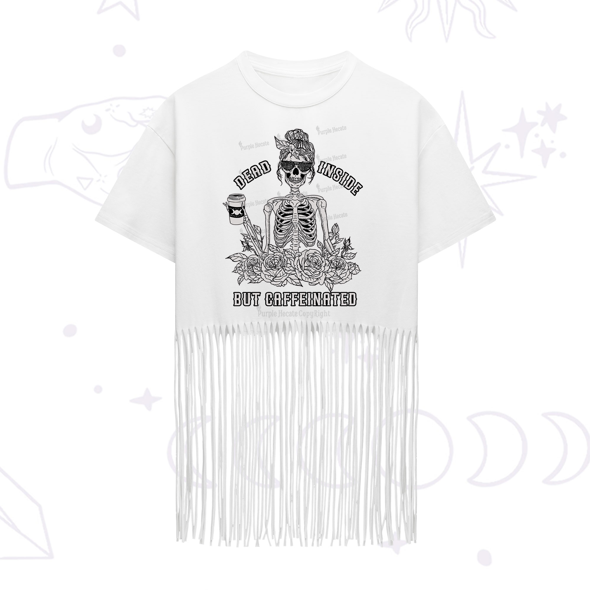 Purplehecate Dead Inside But Caffeinated Fringe Hem T-Shirt