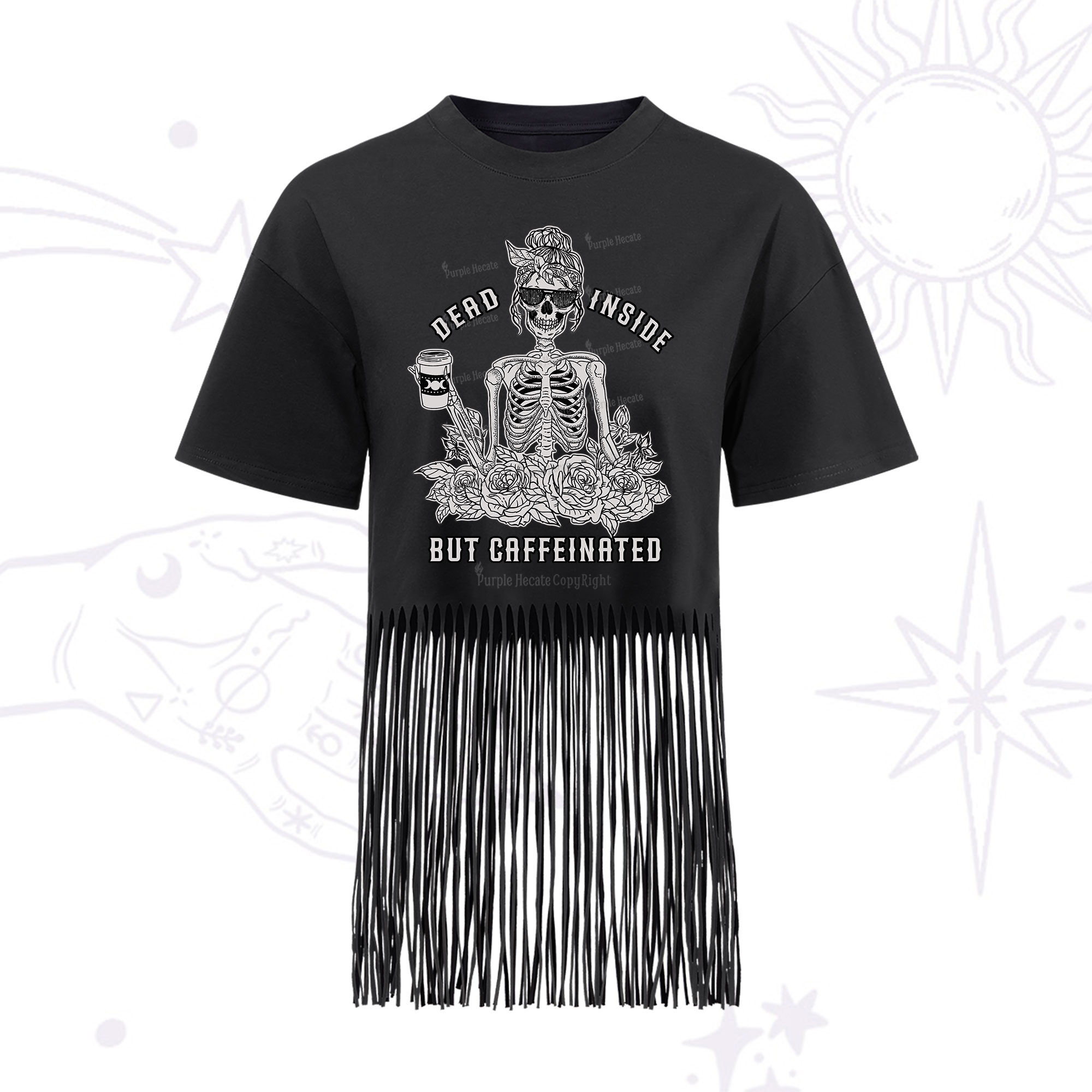 Purplehecate Dead Inside But Caffeinated Fringe Hem T-Shirt