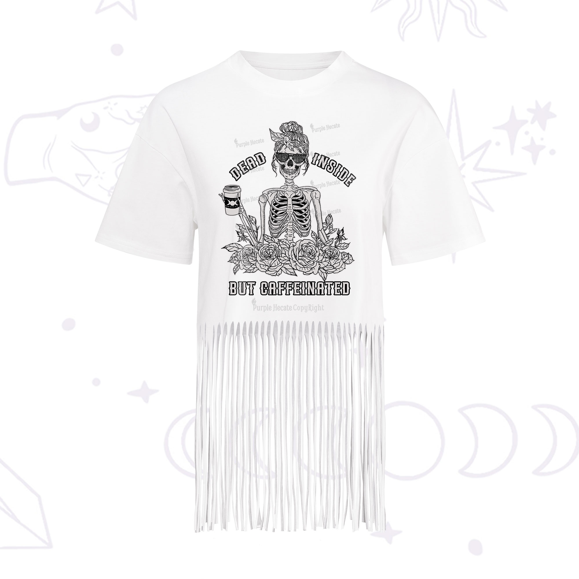 Purplehecate Dead Inside But Caffeinated Fringe Hem T-Shirt