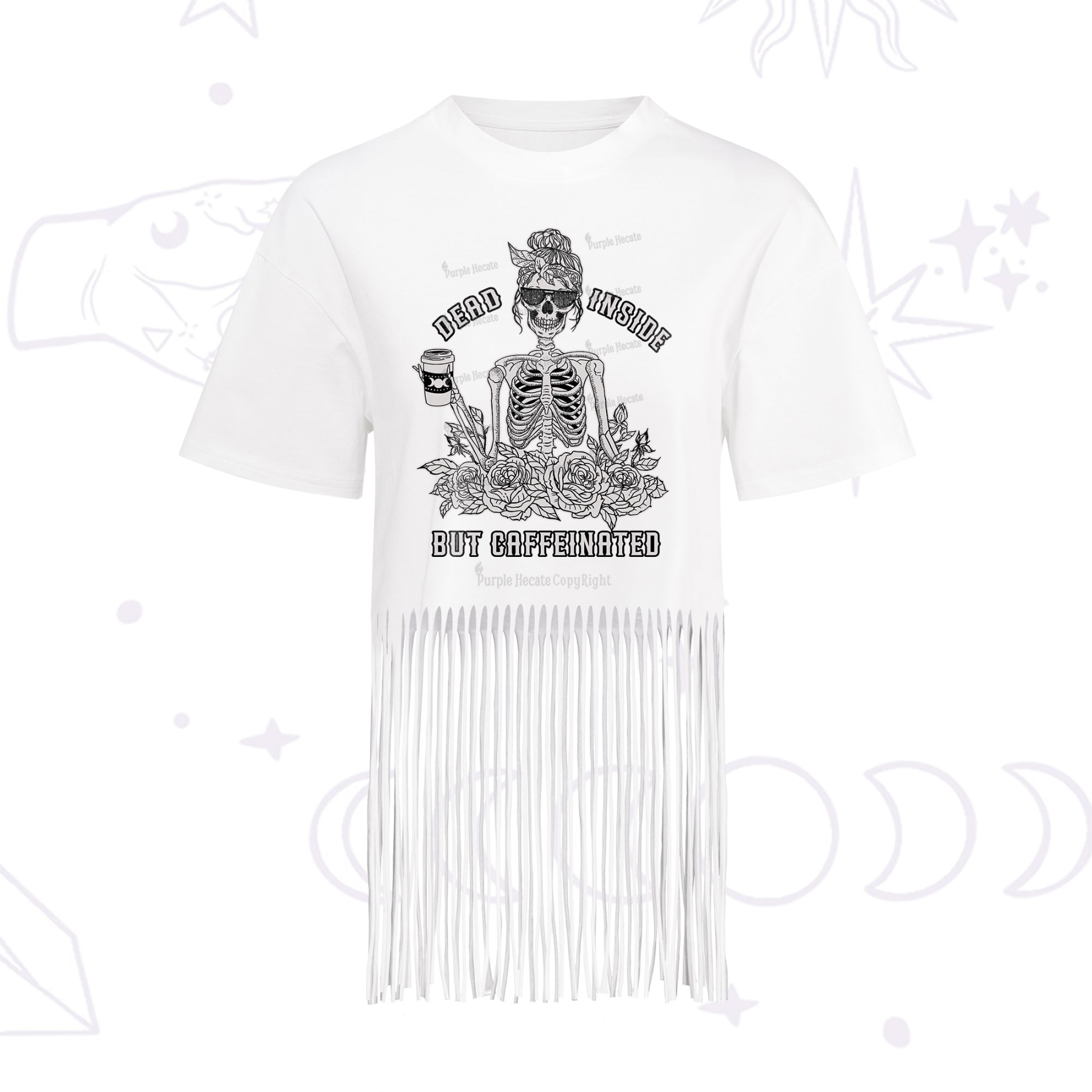 Purplehecate Dead Inside But Caffeinated Fringe Hem T-Shirt