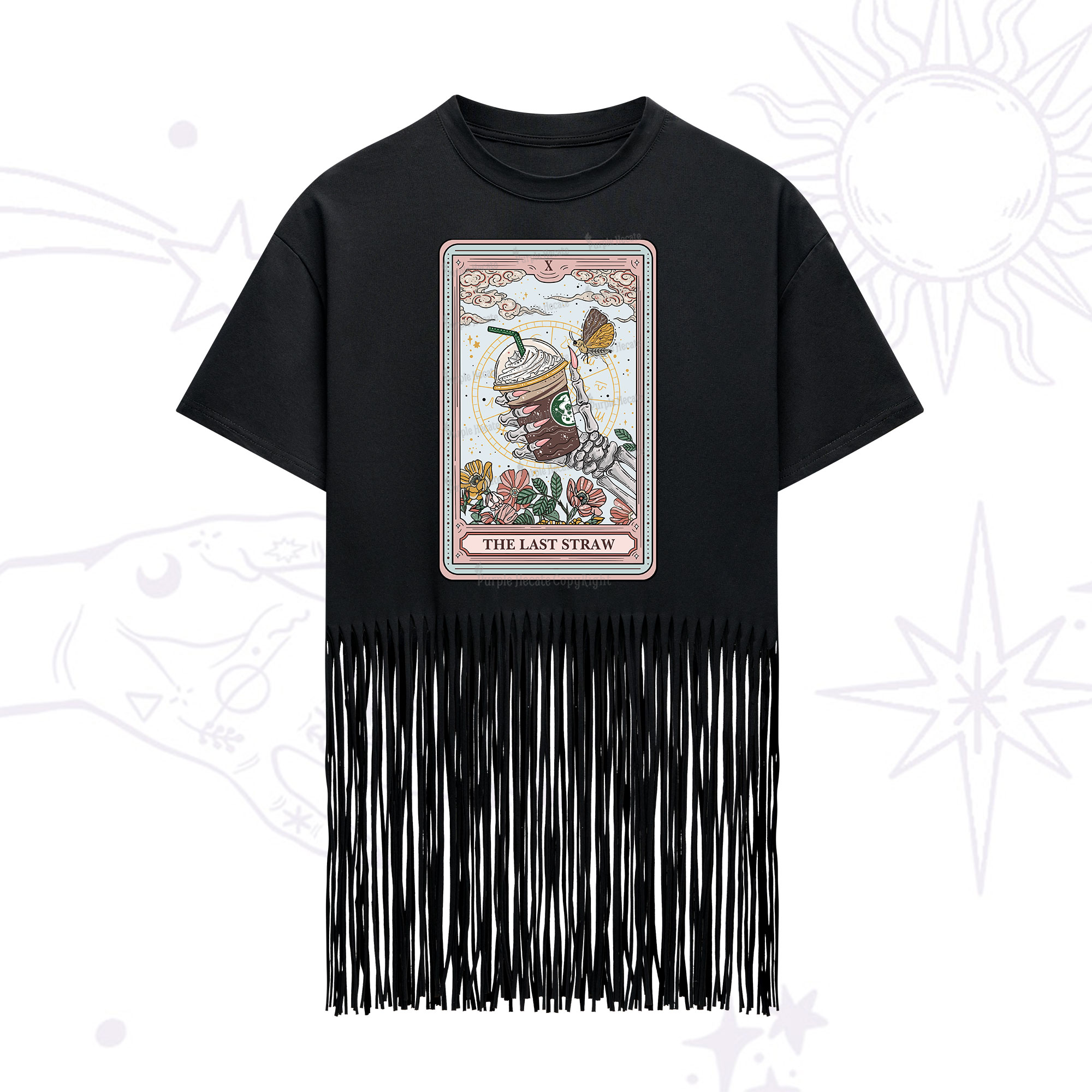 Purplehecate The Last Straw Tarot Fringe Hem T-Shirt