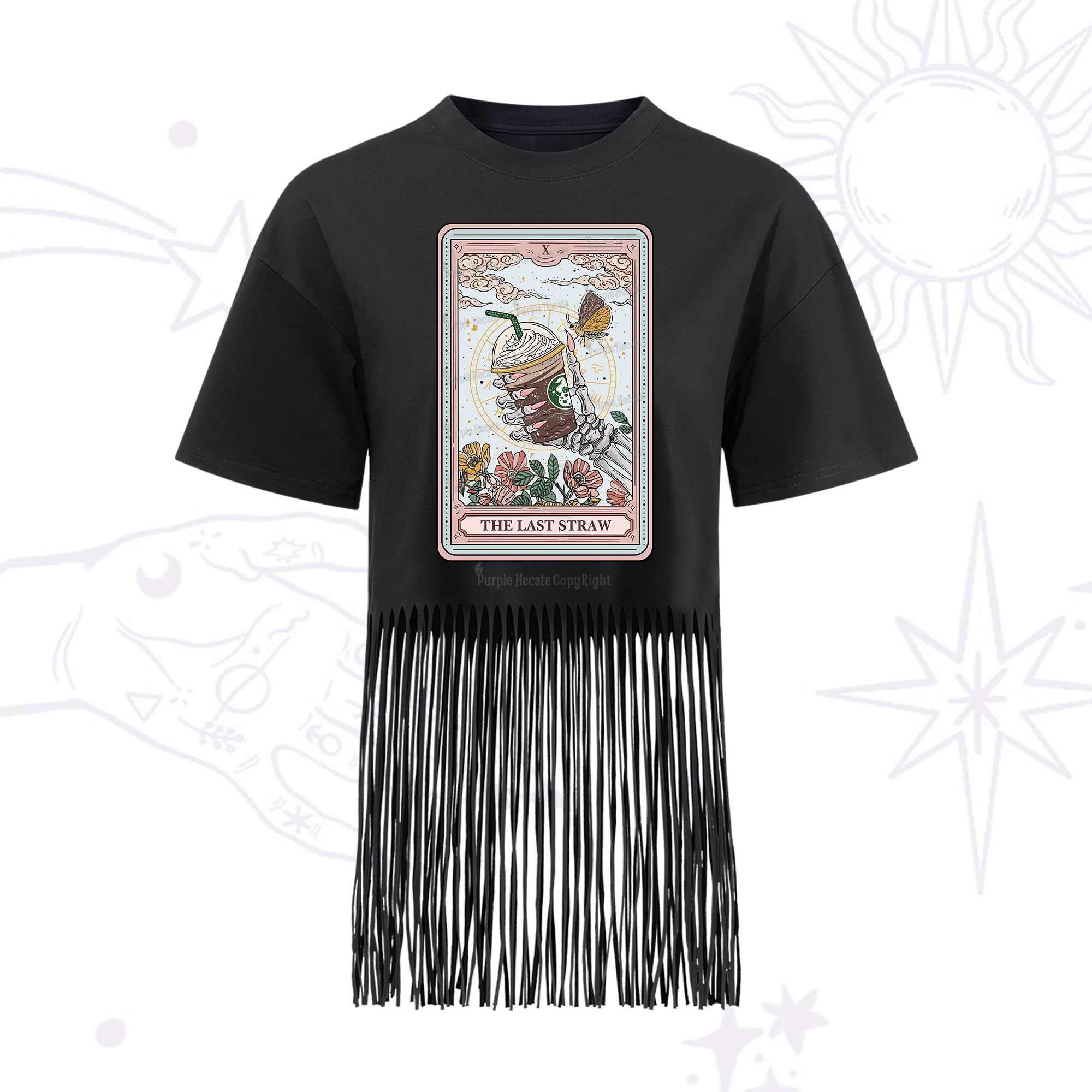 Purplehecate The Last Straw Tarot Fringe Hem T-Shirt