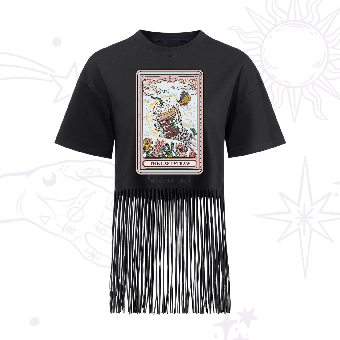 Purplehecate The Last Straw Tarot Fringe Hem T-Shirt