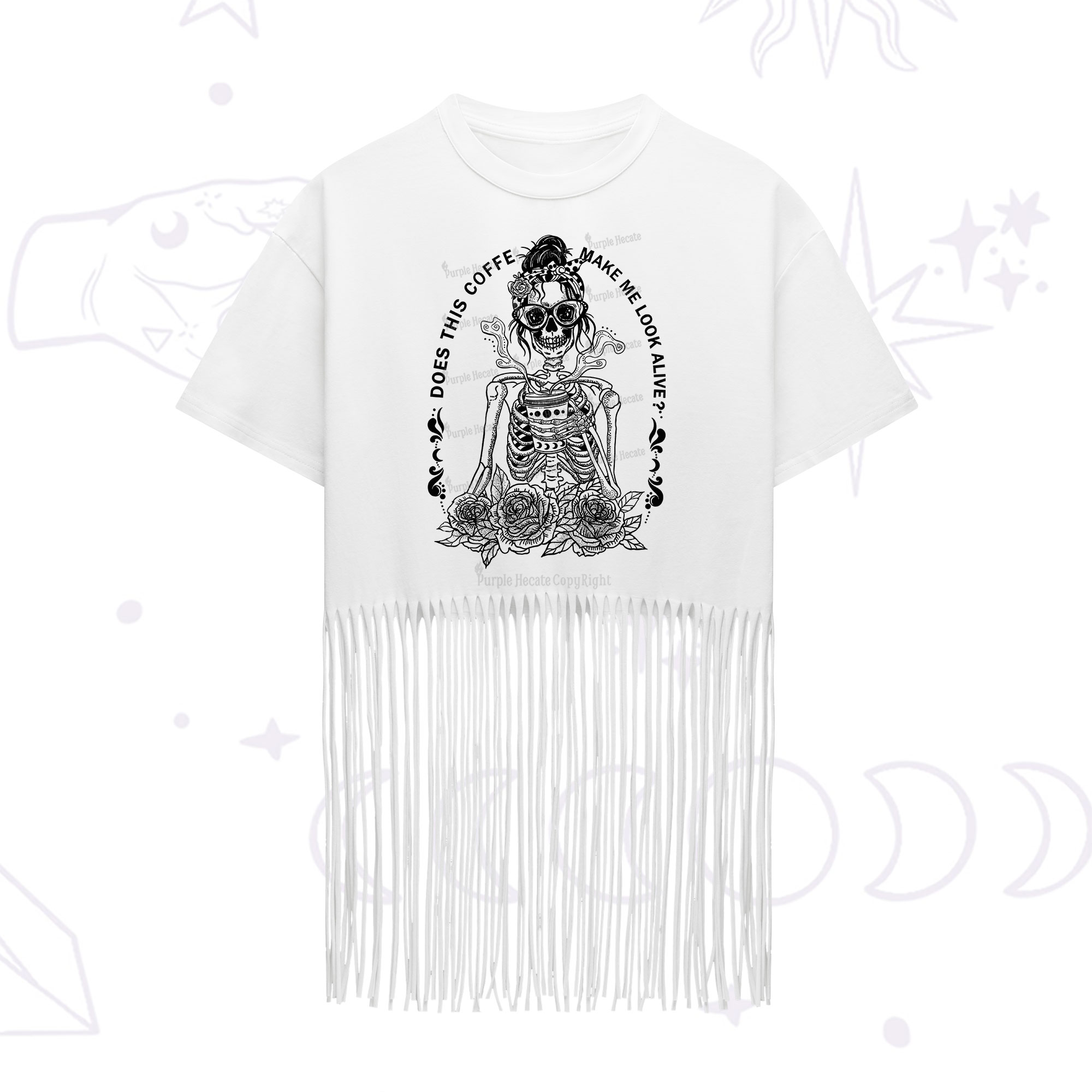 Purplehecate Does This Coffee Make Me Look Alive Fringe Hem T-Shirt