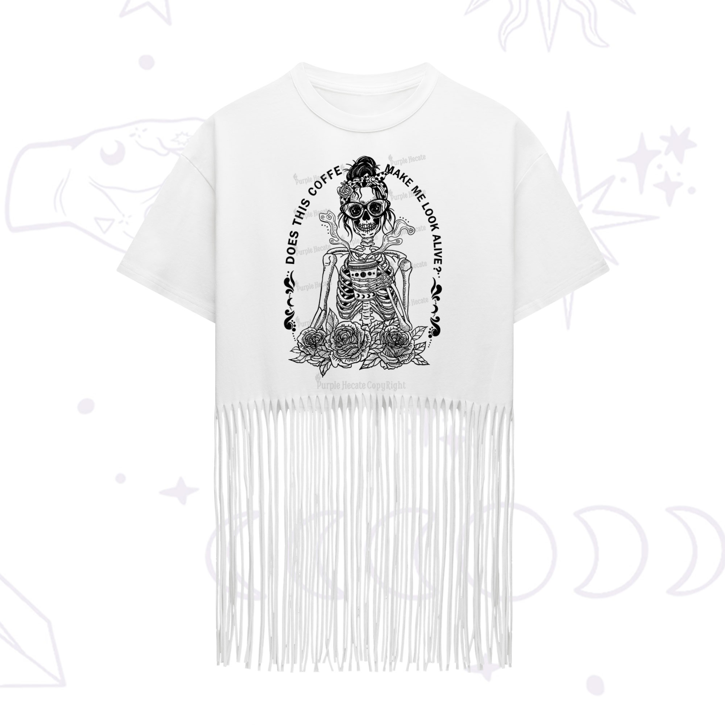 Purplehecate Does This Coffee Make Me Look Alive Fringe Hem T-Shirt