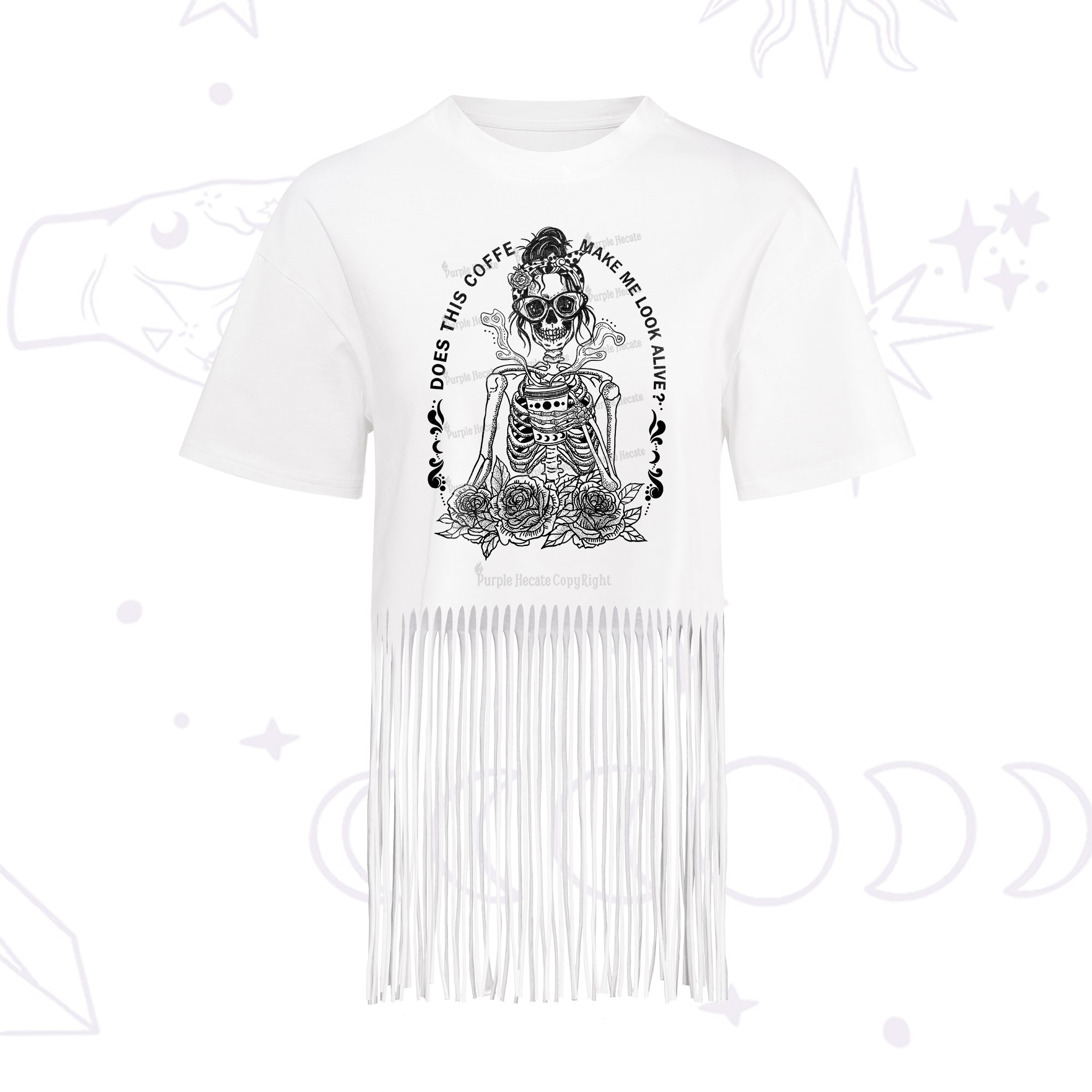 Purplehecate Does This Coffee Make Me Look Alive Fringe Hem T-Shirt