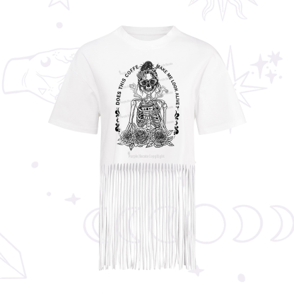 Purplehecate Does This Coffee Make Me Look Alive Fringe Hem T-Shirt