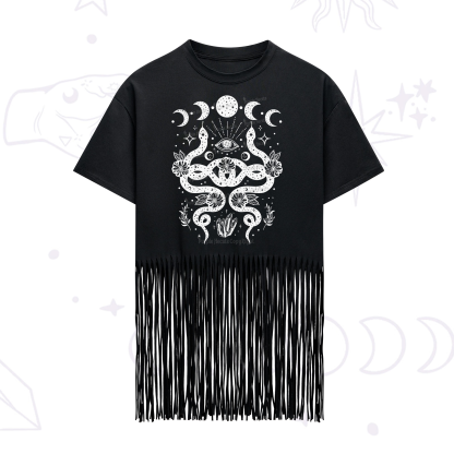 Purplehecate Lunar Serpent Alchemy Fringe Hem T-Shirt