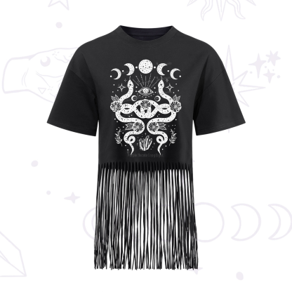 Purplehecate Lunar Serpent Alchemy Fringe Hem T-Shirt