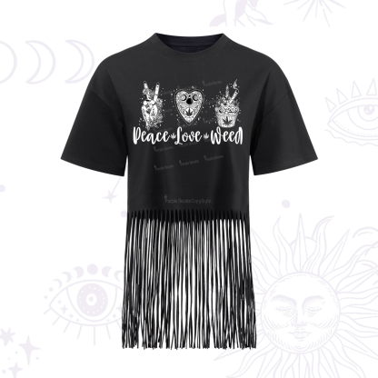 Purplehecate Peace Love Weed Fringe Hem T-Shirt
