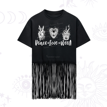 Purplehecate Peace Love Weed Fringe Hem T-Shirt