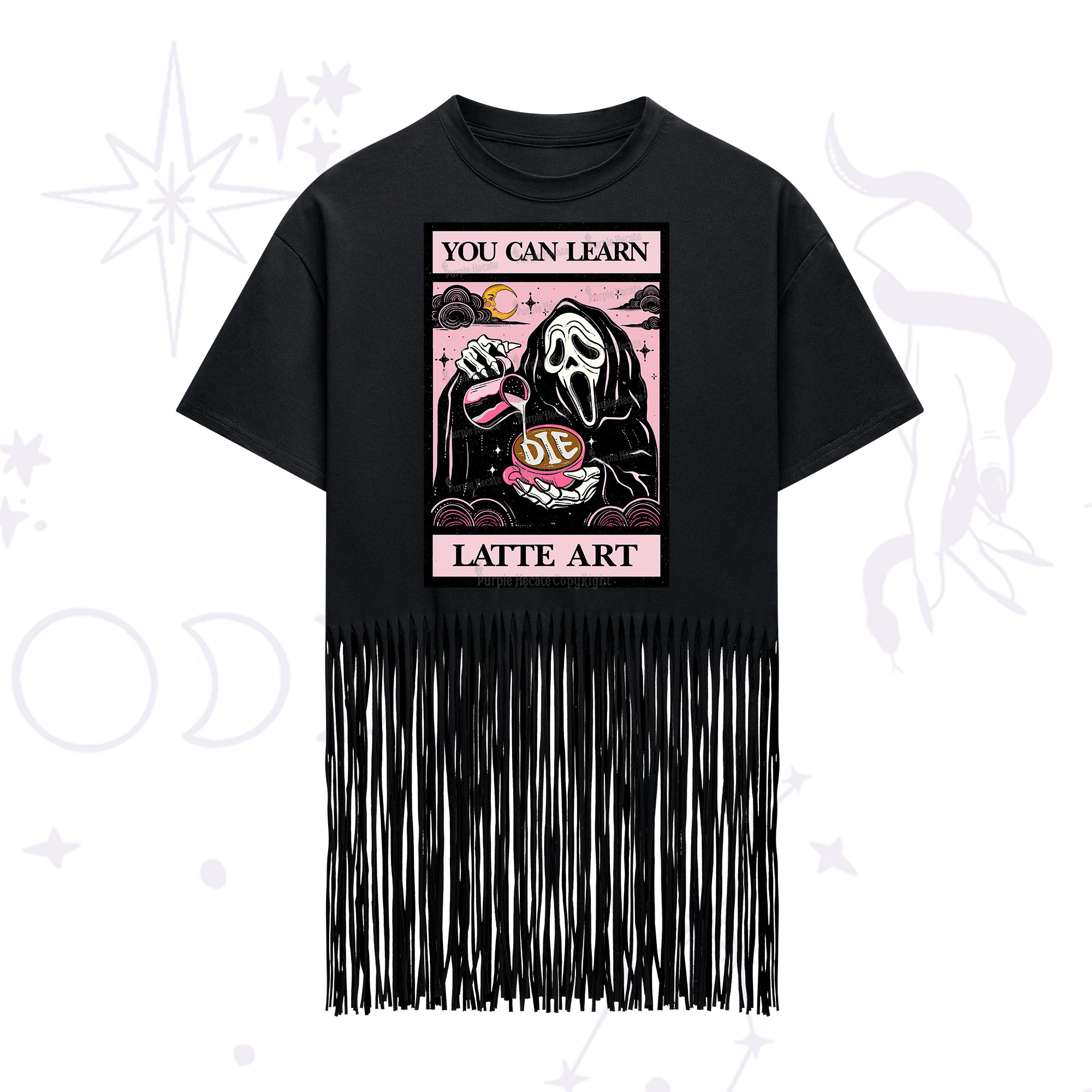Purplehecate The You Can Learn Latte Art Oracle Card Fringe Hem T-Shirt