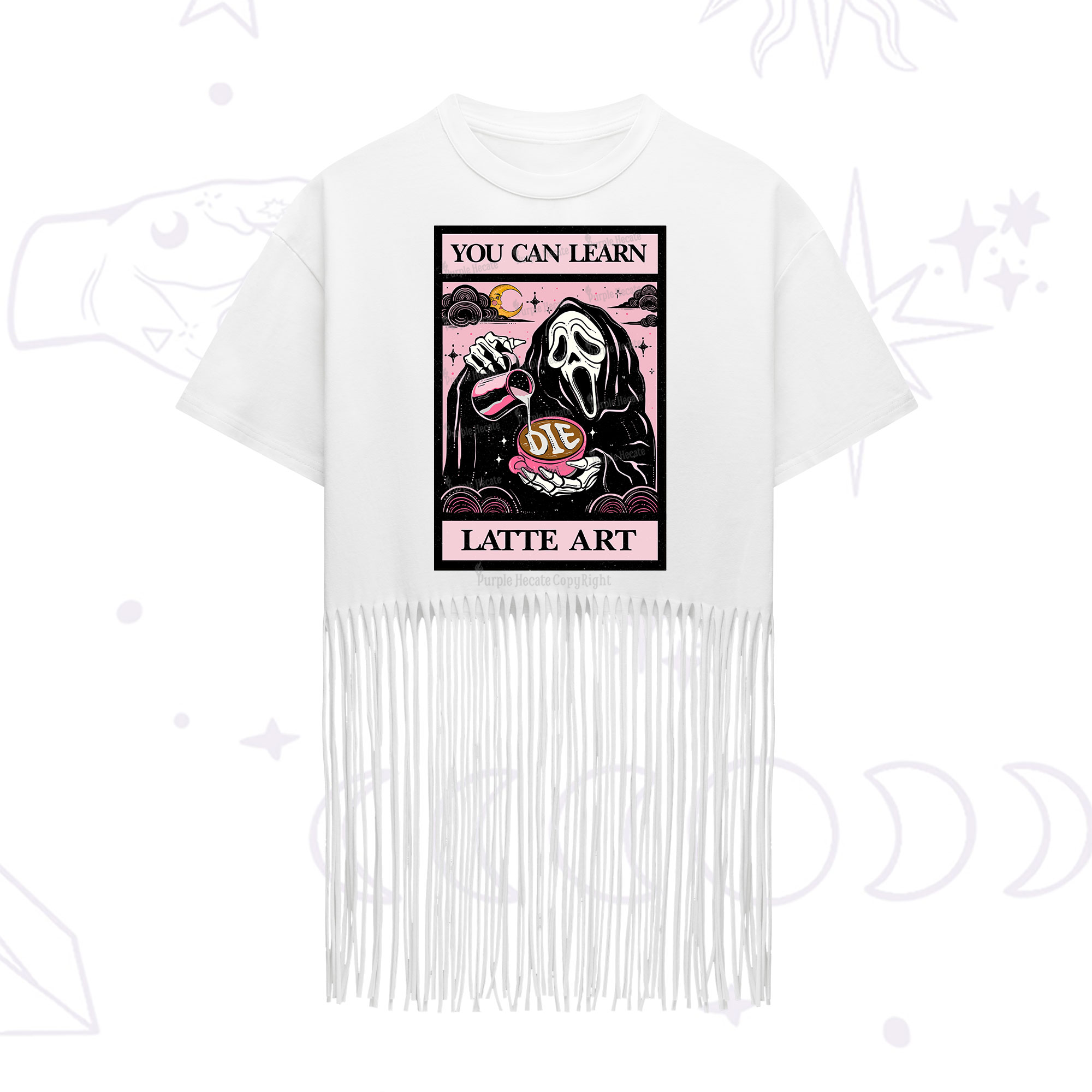 Purplehecate The You Can Learn Latte Art Oracle Card Fringe Hem T-Shirt