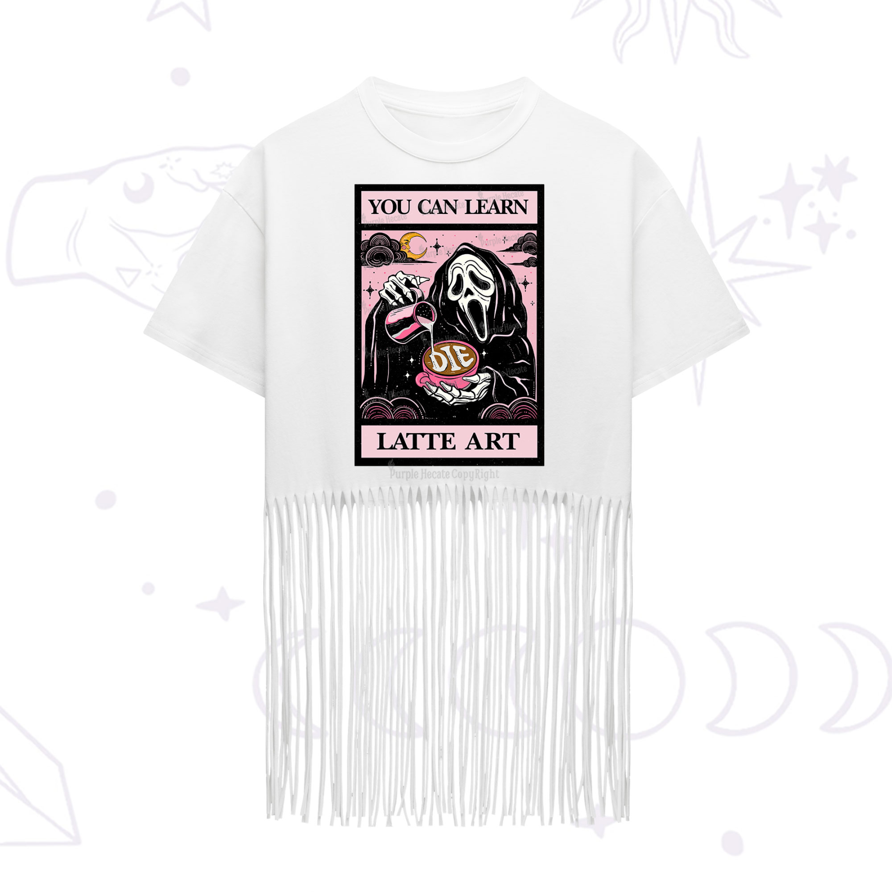 Purplehecate The You Can Learn Latte Art Oracle Card Fringe Hem T-Shirt