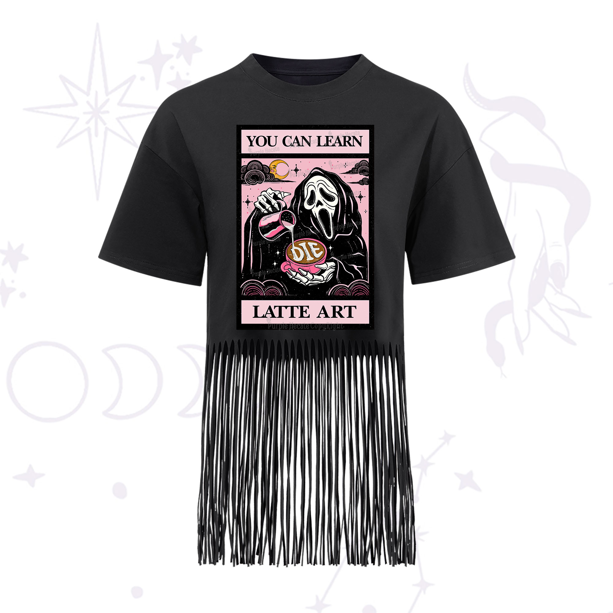 Purplehecate The You Can Learn Latte Art Oracle Card Fringe Hem T-Shirt